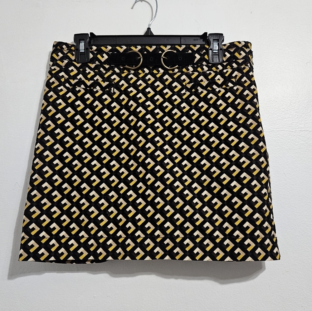 Ann Taylor LOFT Geometric Corduroy Skirt with built-in belt Size 4 Small